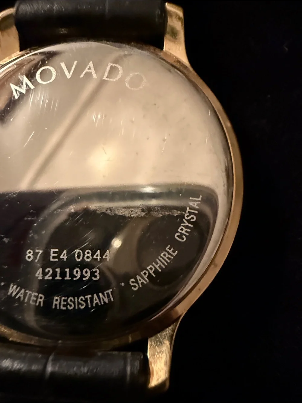Movado Men’s Black Leather Strap Sapphire Crystal Needs Battery worn 2x